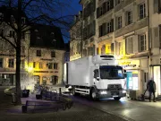 Renault Trucks D refrigerated transport delivering at night